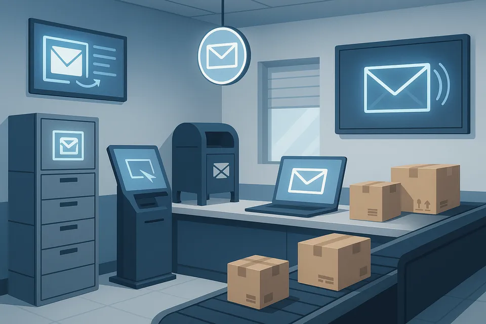 Modern postkontor med digitala tjänster