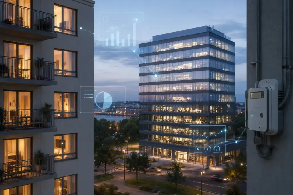 Svensk flerbostadsfastighet och kontorshus med energimätning